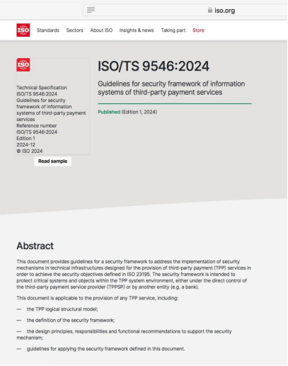 ISO官网发布《第三方支付就业信息系统安全框架指南》(ISO/TS 9546)程序