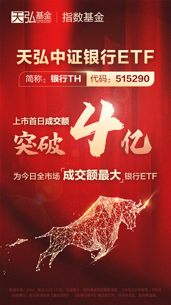 天弘银行ETF上市首日成交4.21亿！成当日全市场成交额最银行ETF