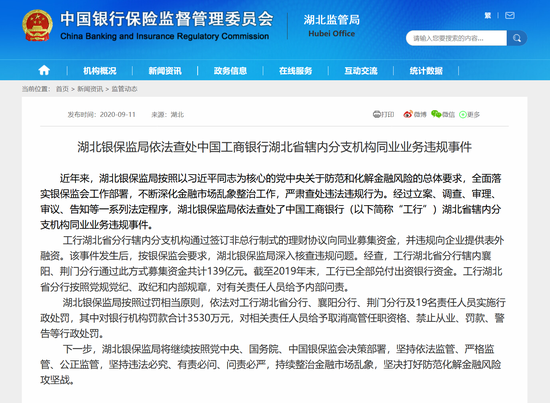违规募资139亿！工行湖北三家分支连收22张罚单被罚3530万