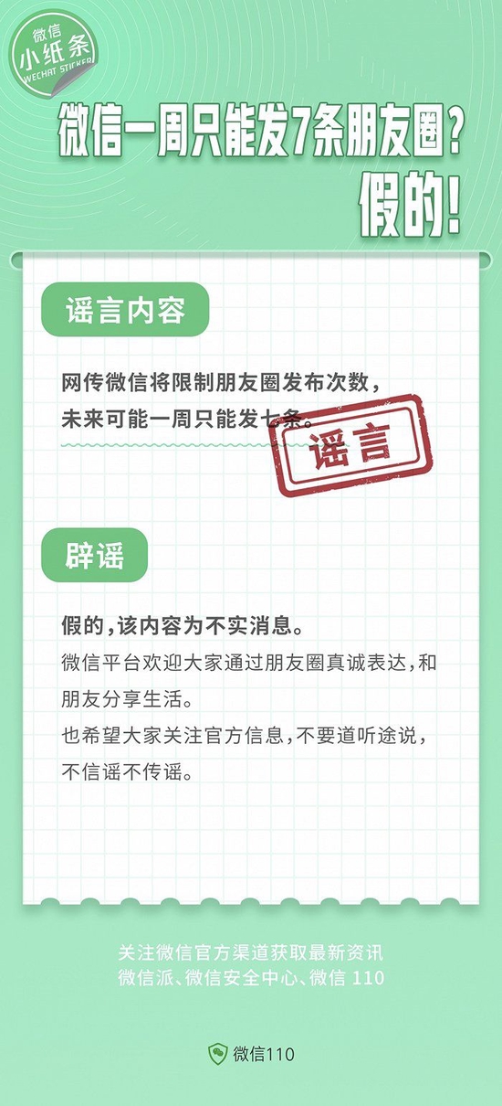 Tencent|微信一周只能发7条朋友圈？微信：不实消息