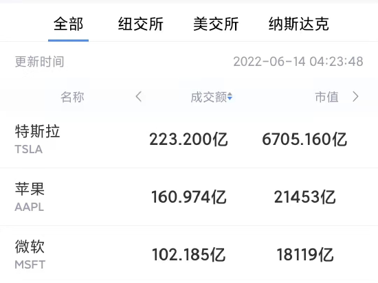 6月13日美股成交额前20：马斯克请员工更加努力