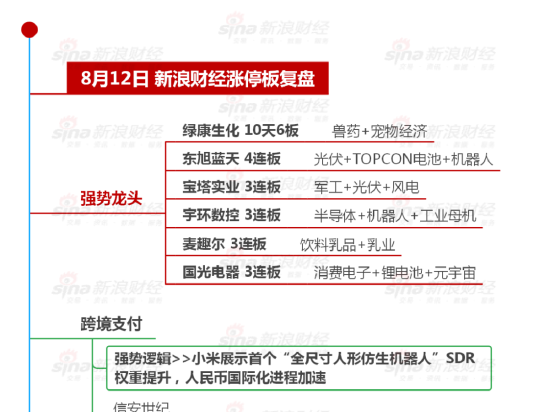 8月12日沪深两市涨停分析：绿康生化10天6板 东旭蓝天4连板