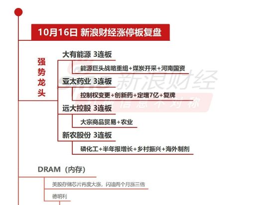 10月16日沪深两市涨停分析：亚太药业、远大控股、新农股份、大有能源3连板