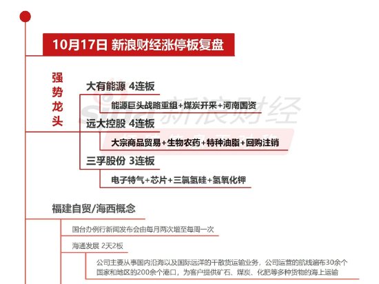 10月17日沪深两市涨停分析：大有能源、远大控股4连板