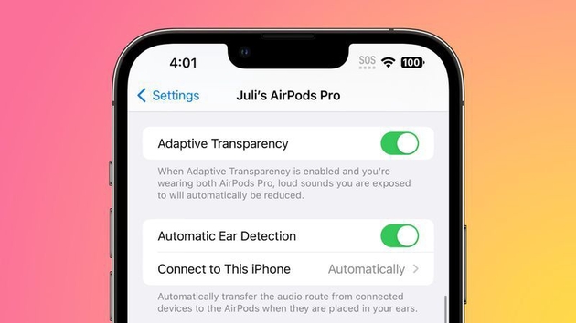 “通透”苹果iOS 16.1 Beta 3为初代AirPods Pro/Max无线耳机增加“自适应通透模式”选项是Bug
