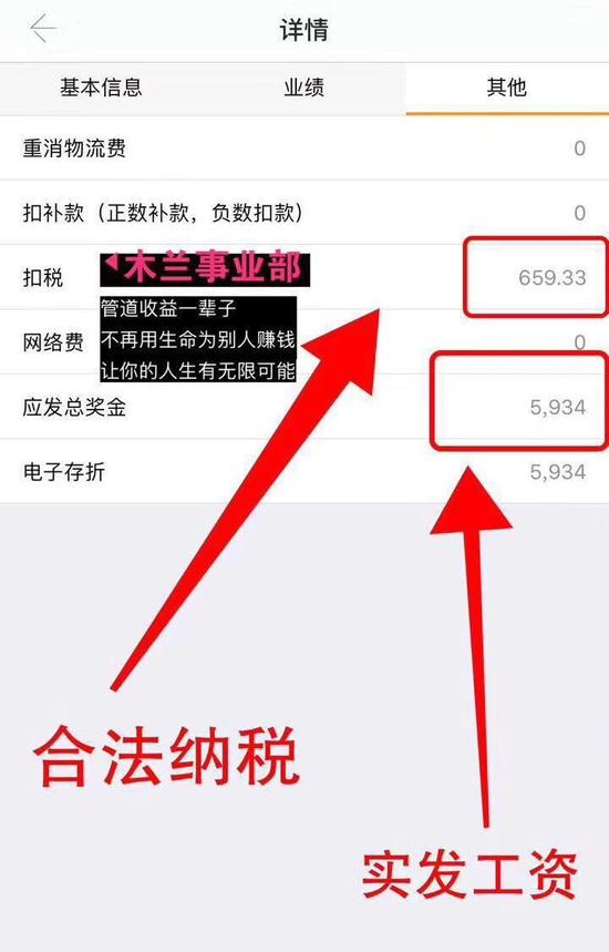 △马女士称,奖金的发放在中脉的后台均可以查询。