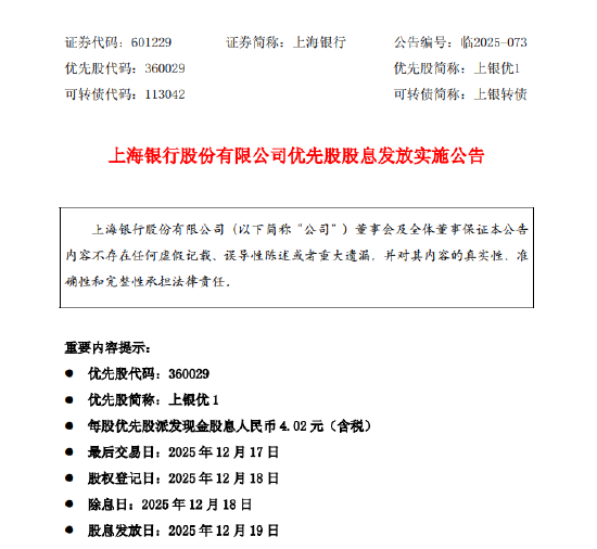 湖南在线:豪券兑换码-上海银行：“上银优1”优先股将派息 每股含税4.02元