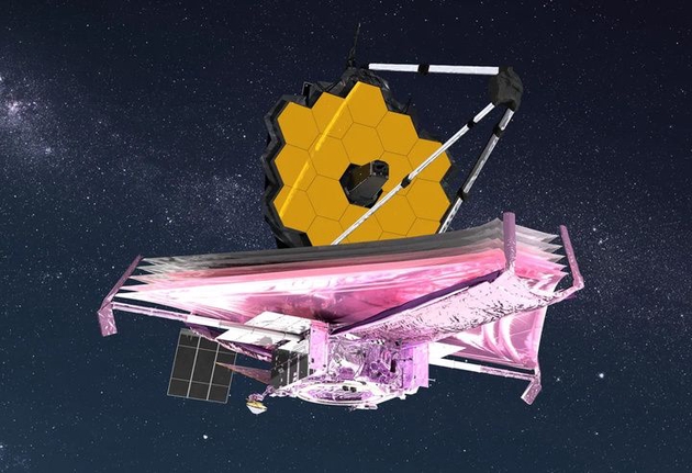 ▲ 完全展开的 JWST（艺术渲染图）. 图片来自：NASA