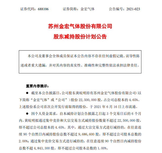 “晚间公告热点追踪：民营气体龙头金宏气体股东拟清仓减持 或套现近6亿