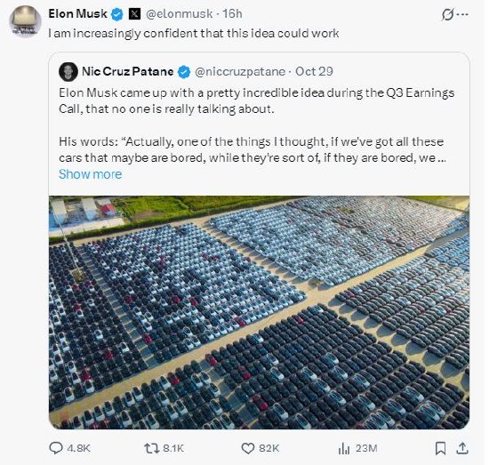 马斯克回应“特斯拉车队即数据中心”:越来越相信这是可行的 马斯克回应“特斯拉车队即数据中心”:越来越相信这是可行的