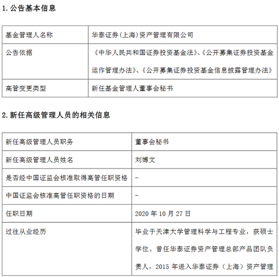 华泰证券资管新任刘博文为董事会秘书 原为产品部负责人