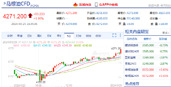 快讯:BMD马来西亚棕榈油主力合约日内涨超2%