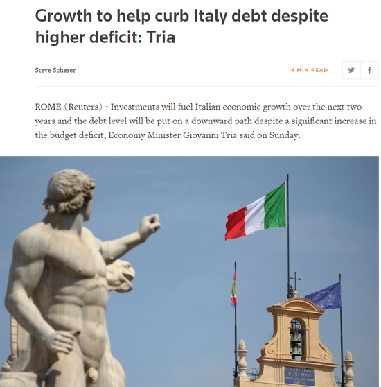 意大利经济部长:赤字增加有助于抑制意大利债