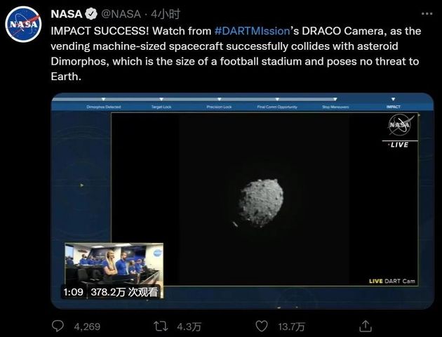 “小行星”人类首次行星防御实验成功：NASA这一撞，改变了一颗星球的轨道