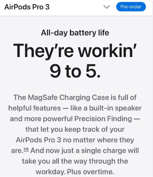 本土化調整？蘋(píng)果將AirPods Pro 3中國區文案由“朝九晚五”改為“從早到晚”