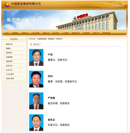 中国黄金集团官网领导班子栏目