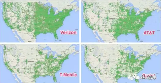 全美四大运营商信号覆盖视图 图源：上游新闻