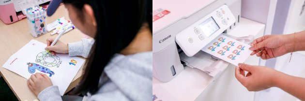 在「快来贴贴」区，用户可以绘制十周年的数字图案，并以贴纸的形式打印输出