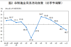 国家统计局：11月非制造业PMI为46.7%，比上月下降2.0个百分点
