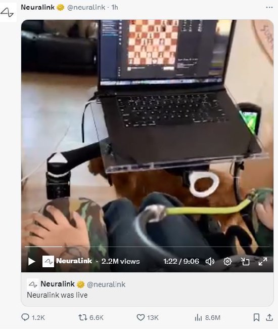 马斯克脑机接口公司展示首位受试者用意念下棋