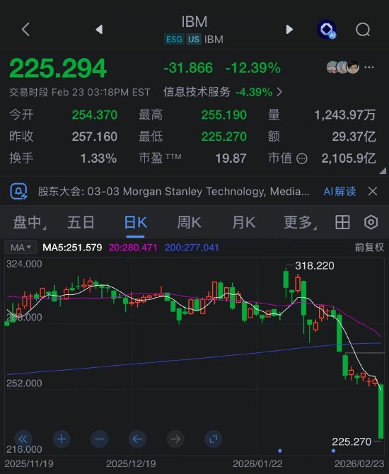 IBM成AI最新受害者！受Anthropic编程语言威胁，股价暴跌11%