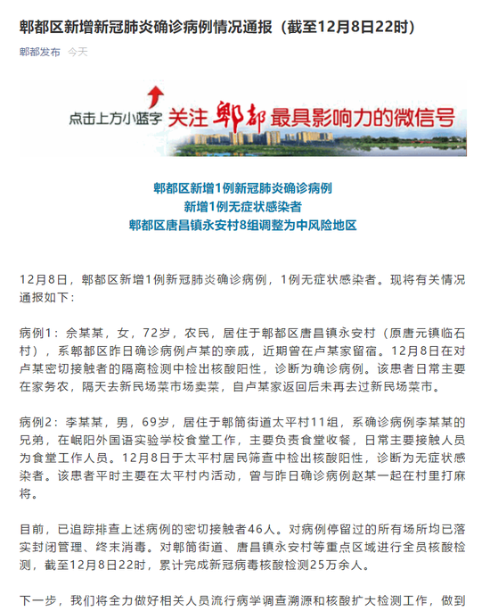 成都市郫都区唐昌镇永安村8组划定为中风险地区