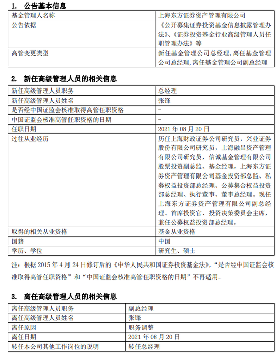 东方红资产管理总经理任莉离职 副总张锋转任总经理