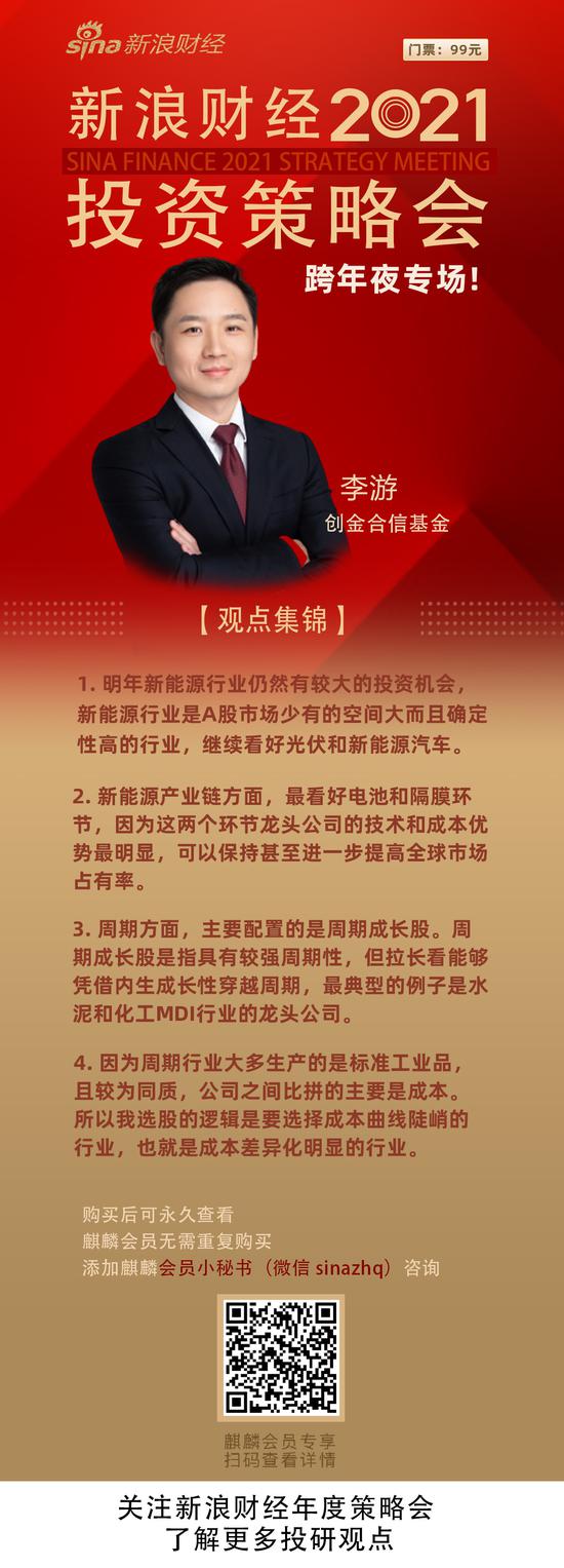 创金合信基金李游：明年新能源仍有较大机会 关注周期成长股