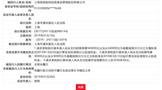 资财基金失信情况