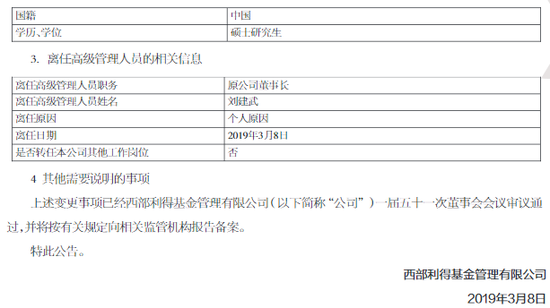 西部利得董事长刘建武离职 西部证券总经理何