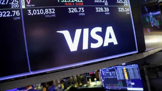 2026 年 1 月 28 日周三，美国纽约，纽约证券交易所交易大厅内的维萨（Visa）标识。