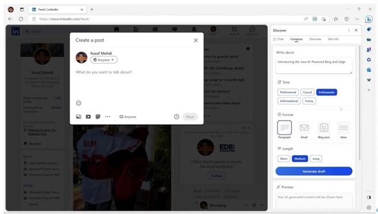 Edge浏览器帮助进行Linkedin发帖