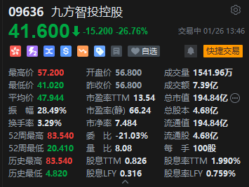 港股九方智投控股午后跳水 一度跌超27%