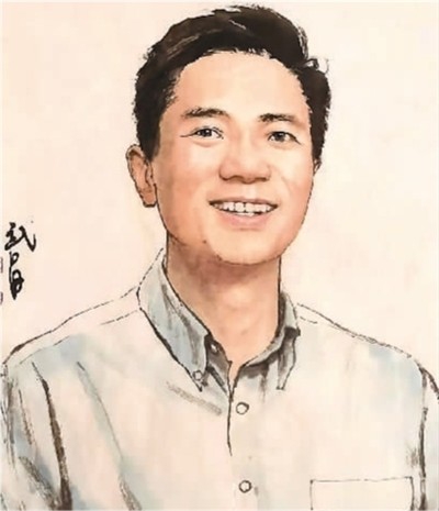 李彦宏肖像画。 本版画家 张武昌绘