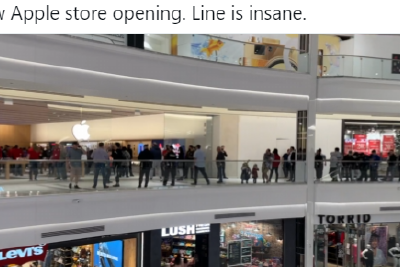苹果在美国梦商场开设新零售店：人潮涌动，购物者可获专属手提包