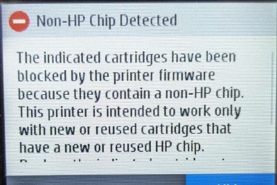 惠普近期推送固件更新，导致使用非原装墨盒的打印机直接“变砖”