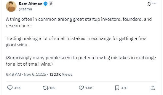 OpenAI首席执行官：用很多小错误换取大胜利