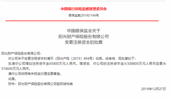 阳光保险集团股份有限公司持有公司股份由48.76亿增加至55.34亿股