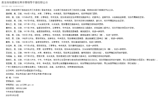 西安银行副行长张成喆拟任市属国企正职