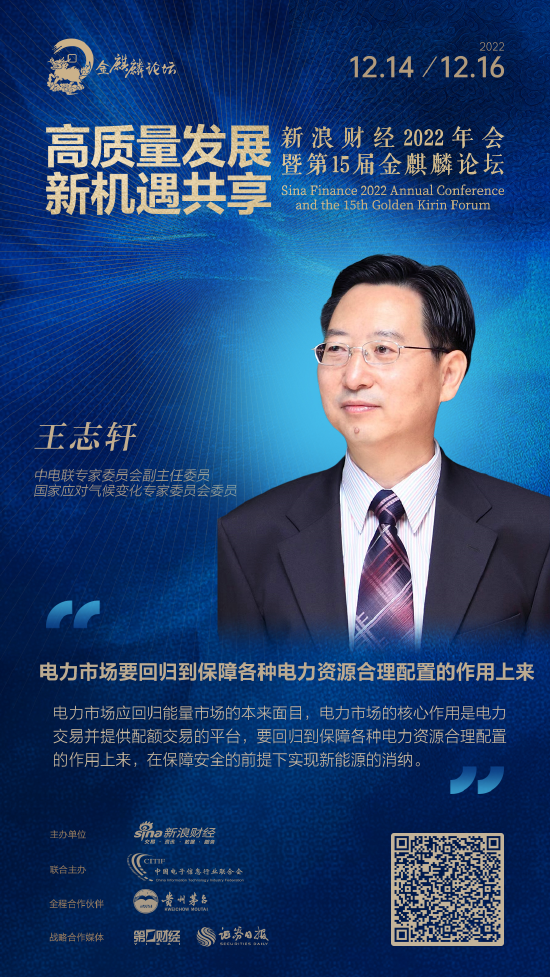 王志轩:电力市场是电力交易并提供配额交易的平台,要回归到保障各种电力资源合理配置的作用上来