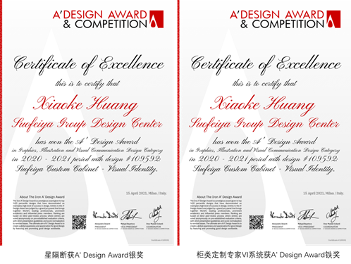 再获世界级大奖！索菲亚获2021 A‘ Design Award 设计大赛双奖项！