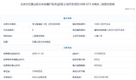 中海17.9亿元竞得北京石景山1宗不限价地块 溢价率3.17%