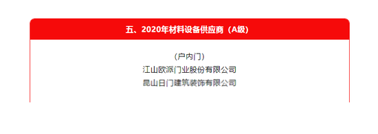 以品质赢认可 江山欧派获评万科“A级供应商”企业