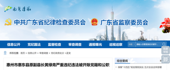 广东惠州惠东县原副县长黄绿青被双开:未有效查处辖区楼盘违建