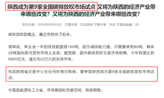 陕西争取第9家碳排放权交易所试点(附股)