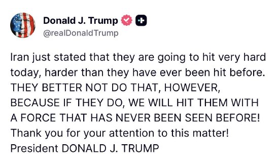 特朗普发文：伊朗最好别这么做