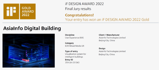 “亚信科技荣获2022德国汉诺威工业设计论坛iF设计金奖