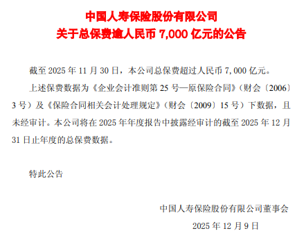 极目新闻:途牛商旅卡-中国人寿：截止11月末总保费超7000亿元