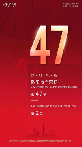 2021中国房企综合实力TOP500发布 弘阳获得3项荣誉