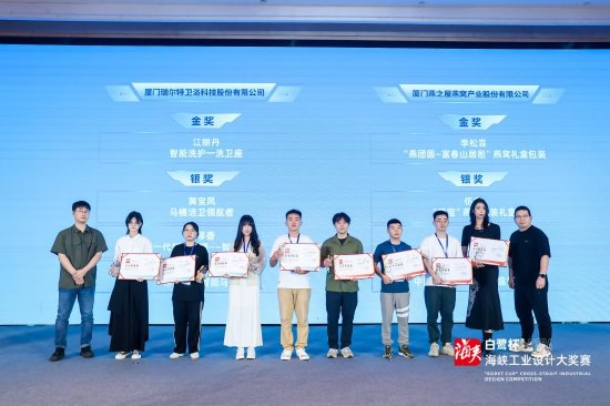 燕之屋副总经理、研发技术总监范群艳(右一)为企业命题赛获奖者颁奖